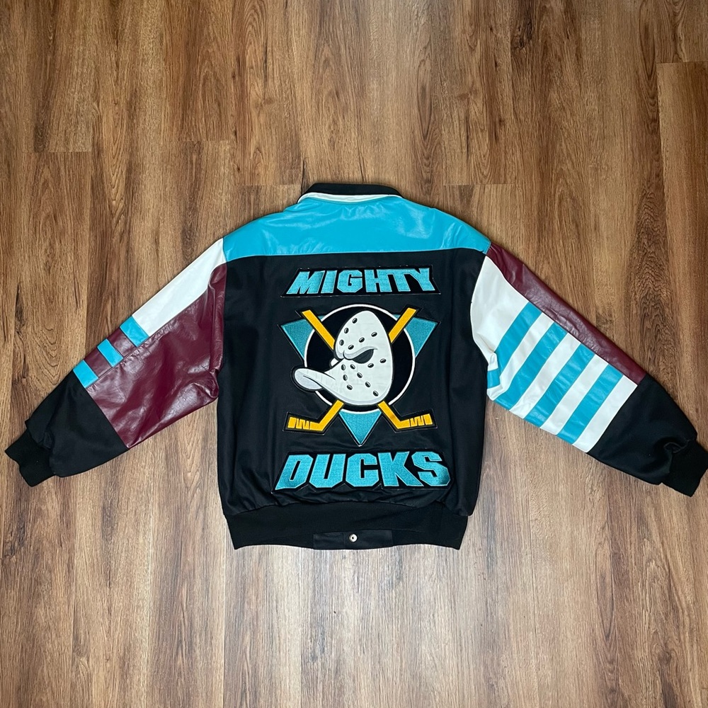 Vintage NHL The Mighty Ducks Leather Jacket 90s 1993 Jeff Hamilton Disney